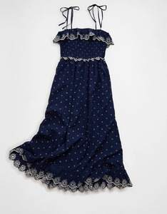 Women's Sweet Sleeveless Embroidered Boho Maxi Dress <b>Navy</b> Blue Folk Cotton Casual Eco-Friendly Washable Breathable Anti-Wrinkle - Product Image 5