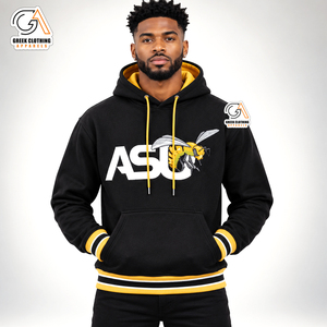 Sweat à capuche noir pour homme avec logo ASU Bee et bordure jaune – Vêtement d'hiver décontracté, coupe régulière, respirant, coupe-vent, en molleton écologique - Product Image 4