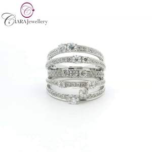 Bague de cocktail classique en or massif 18 carats blanc/jaune de haute qualité, sertie de diamants naturels, pour fiançailles, mariage, fête, anniversaire - Product Image 1