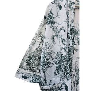 Kimono léger en coton biologique écologique pour femmes, bloc de main imprimé, vêtements d'été, décoration perlée, taille naturelle douce - Product Image 3