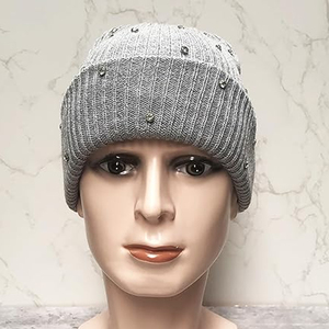 OEM Black Rhinestone Knit Beanie Hat Women <b>Men</b> Winter Cuffed <b>Cap</b> Ribbed Soft Warm Streetwear Custom Logo Hat - Product Image 3