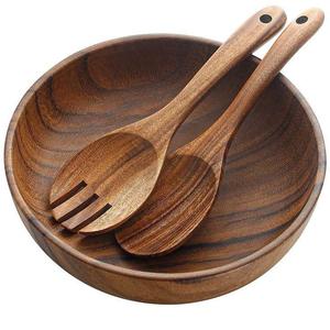 Bol de service en bois massif durable pour une utilisation quotidienne en cuisine, idéal pour servir des salades et des fruits, finition bois naturel élégante - Product Image 3