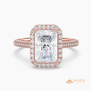 แหวนหมั้นเพชรโมอิสซาไนต์ทรงเรเดียนท์คัท 14K โรสโกลด์ ประดับด้วยเพชรแบบฮาโล ของขวัญเครื่องประดับเจ้าสาวสำหรับผู้หญิง สินค้าขายดีในสหรัฐอเมริกา ชุบทองคำ สำหรับวันครบรอบ - Product Image 1