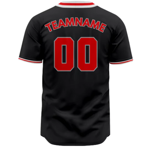 Camiseta de béisbol para hombre, uniforme deportivo personalizado con nombre del equipo 00, estampado negro y rojo, poliéster, con botones, corte regular, para todas las estaciones - Product Image 2