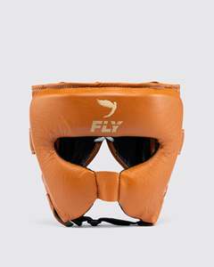 Protège-tête de boxe de haute qualité, couleur orange doré, fabriqué en cuir véritable, logo, protection intégrale du visage, à lacets, pour Muay Thai - Product Image 1