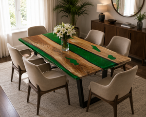 Manufacturer New Design Natural Wood Green <b>Epoxy</b> Resin <b>Table</b> Custom Made Conference Dining Room Furniture - Product Image 1