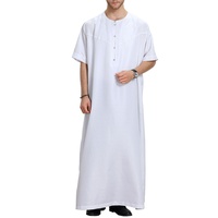 Túnica Blanca de Algodón para Hombre, Manga Corta, Largo hasta el Suelo, Cuello Redondo, Túnica Modesta, Ropa Islámica para Oración, Estilo de Oriente Medio