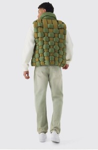 Men's Green And Olive <b>Quilted</b> Vest Stand Collar Zipper Closure Windproof Casual Autumn Outerwear Polyester <b>Wadding</b> Regular Fit - Product Image 3
