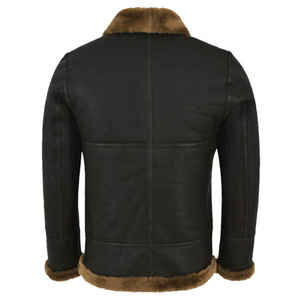 <b>Men</b> Genuine Leather Bomber <b>Jacket</b> With <b>Fur</b> Lining Zipper Closure Winter Outerwear Moto Biker Style - Product Image 2