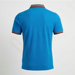 Polo piqué bleu à manches courtes pour homme, décontracté, respirant, coupe classique, design tricoté uni - Product Image 2
