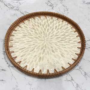 Elegant Pearl Inlay Rattan <b>Decorative</b> Tray Iridescent <b>Mother</b> of Pearl Mosaic Organizer for Home, Dining & Vanity <b>Decor</b> - Product Image 4