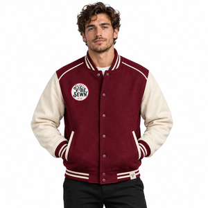 Veste universitaire pour homme, style classique universitaire, mélange de laine, manches style cuir, fermeture à boutons pression, coupe confortable, OEM - Product Image 1