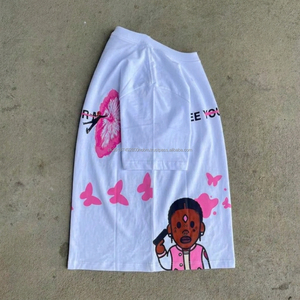 ฟรีเยอร์มายด์เสื้อยืดแขนสั้นสีขาวพิมพ์ลายการ์ตูนผู้ชายสไตล์สตรีทคอวีทรงปกติผ้าฝ้ายเจอร์ซีย์ - Product Image 2
