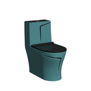 WC monobloc moderne bleu sarcelle, à poser au sol, allongé, à double chasse Tornado, sans bride, en céramique, avec siphon en S ou en P, écologique, à fermeture douce - Product Image 4
