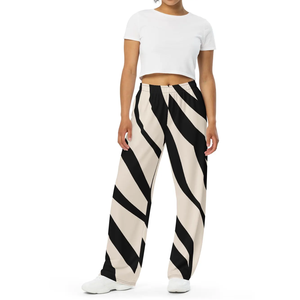 Pantalon large pour femme à imprimé zèbre, rayures beige et noires, tricoté, taille élastique, longueur intégrale, coupe ample, style artistique, loungewear et sportswear - Product Image 1