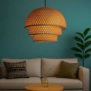 Pantalla de Lámpara Colgante de Bambú Natural Rústica Hecha a Mano - Uso en Interiores, Bombilla No Incluida - Product Image 6