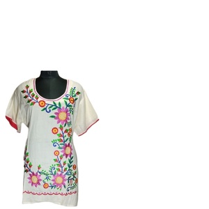 Tissu rayonne écologique élégant multicolore Mini robe mode mexicaine Boho conçoit des vêtements traditionnels dames col en v court - Product Image 1