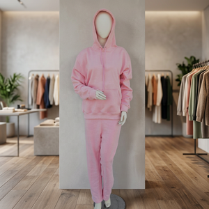 Baby <b>Pink</b> Women Sporty Tracksuit Full Zip <b>Hoodie</b> Sweatsuit 100% Organic Cotton Fleece 360 Grams Soft Touch Custom Logo Regular - Product Image 1