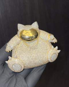 Creative Custom Micro Pave Set Jewelry Full Moissanite <b>Pendant</b> <b>Solid</b> <b>Gold</b> Plated Cartoon Animal Charm Cute Sleeping Cat <b>Pendant</b> - Product Image 2