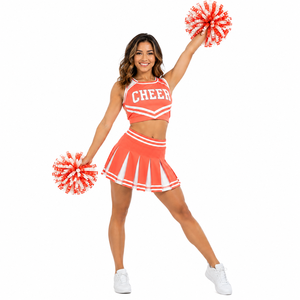 Vente en gros de costumes d'équipe de cheerleading sexy en deux pièces, robe mini sans manches, costume d'Halloween pour femme - Product Image 6