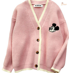 Cardigan léger tricoté à la main en coton 100% avec motif animalier et manches bouffantes, écologique, pour filles de 3 à 11 ans - Product Image 1