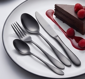 Matte <b>Black</b> Stainless Steel Flatware <b>Set</b> Minimalist Design Dishwasher Safe <b>Cutlery</b> For Catering Use And Home Use - Product Image 4
