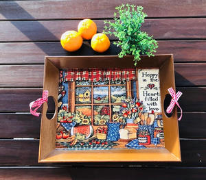 Bandeja de Madera Rústica Hecha a Mano, Plato Ecológico para Exteriores y Mesa de Centro de la India - Product Image 1