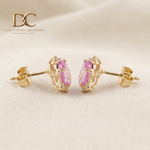 Nouveauté - Boucles d'oreilles en or jaune massif 14 carats avec diamant cultivé en laboratoire certifié IGI et saphir Padpardscha - Bijoux de créateur pour femmes - Product Image 5