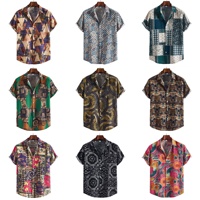Kemeja Pria Linen Lengan Pendek Cetak Sublimasi Kancing Depan Ringan Kasual Hawaii Liburan Pantai Musim Panas Untuk Pria