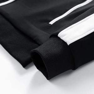 Men's Black Tracksuit Full Zip <b>Jacket</b> With White Stripes Sporty Jogger Set Breathable Polyester Autumn Wear Regular Fit - Product Image 3