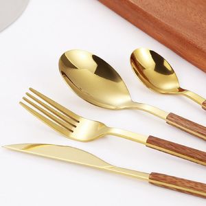 Elegante Juego de Cubiertos de Acero Inoxidable de Lujo con Mangos de Madera, Cuchara, Tenedor y Cuchillo - Aptos para Lavavajillas y Duraderos - Product Image 4