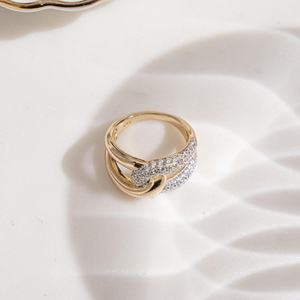 Two-tone Silver Pave Cubic Zirconia Inter-twined Cuff Design Cuban Chain Link <b>Chunky</b> Interlocking Loop Wedding Engagement <b>Ring</b> - Product Image 5