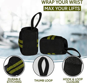 Bandes de poignet élastiques de haute qualité avec boucles pour le pouce, en polyester et nylon, fermeture auto-agrippante pour la musculation, l'haltérophilie et la gym - Product Image 6