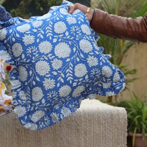 Housse de coussin bohème à imprimé bloc avec volants, faite à la main en coton, coussin décoratif bohème vintage pour la maison - Product Image 6