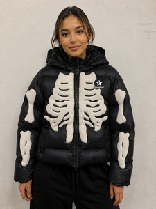 Veste matelassée noire personnalisée pour homme/femme, veste d'hiver chaude à capuche avec imprimé squelette 3D, vêtements de rue tendance - Product Image 3
