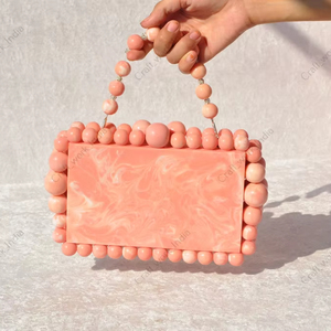 Bolso de mano artesanal con cuentas de resina de melocotón, bolso de lujo para fiestas nocturnas, para mujeres, bodas, eventos de cóctel. - Product Image 1
