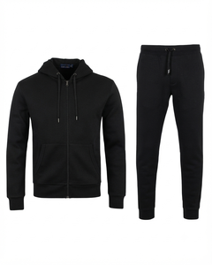 Ensemble de survêtement en coton noir pour homme, sweat-shirt à fermeture éclair intégrale avec poches latérales, vêtements décontractés, saison d'automne, coupe classique - Product Image 1
