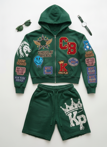 Conjuntos de Sudadera con Capucha y Pantalones Cortos de Forro Polar Grueso de Secado Rápido con Estampado Personalizado, Estilo Urbano, Efecto Desgastado por el Sol, con Cremallera, para Hombre - Product Image 6