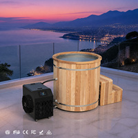 Baignoire de trempage à froid en cèdre rouge pour jardin avec unité de refroidissement, bain de glace rond en bois avec revêtement en acier inoxydable 304 pour le bien-être quotidien