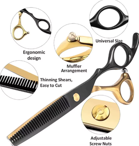 Tijeras de Corte de Pelo Profesionales de Acero Inoxidable de Alta Calidad, Color Negro Dorado, para Barbería, de Ariston International - Product Image 4