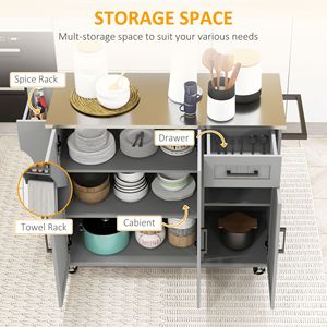 Elegante Carrello da Cucina Mobile dal Design Moderno con 3 Armadietti in Acciaio Inox e Piano di Lavoro - Product Image 4