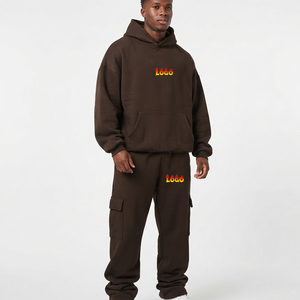 Conjuntos de Sudadera y Pantalones Deportivos de Felpa de Alta Calidad, Personalizados, Holgados, 100% Algodón, Color Marrón, para Hombre - Product Image 4