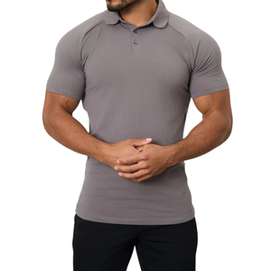 Athletic Muscle Fit <b>Men</b> Solid Knitted Breathable 100% Cotton <b>Stretch</b> Performance Short Sleeve Collared <b>Shirt</b> Casual Sport ODM - Product Image 5