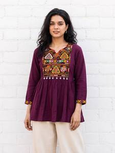 Kurti de Rayón Pesado para Mujer con Trabajo de Gamthi en el Puño Delantero, Estilo Tradicional, Corte Regular, Top Casual, Túnica Estilo Festival de India, Largo hasta la Rodilla - Product Image 2