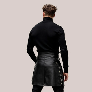 <b>Men's</b> Black Leather Renaissance <b>Skirt</b> with Zipper Details Eco-Friendly Sexy Costume - Product Image 5