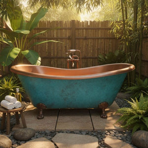 Bañera de Cobre Artesanal con Patas de Gato, Acabado Antiguo Liso, Pátina Interior, Exterior sin Revestimiento, Bañera de Lujo Independiente para Remojo - Product Image 6
