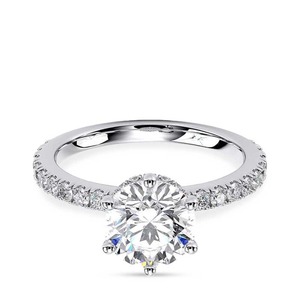 Anillo de Compromiso con Halo de Diamantes Cultivados en Laboratorio, Corte Brillante Redondo de 2.20 Quilates, Oro Blanco de 14K, 6 Puntas, Joyería Nupcial - Product Image 1