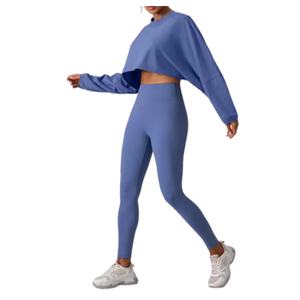 Conjunto Deportivo de 2 Piezas para Mujer, Top Corto Holgado de Manga Larga y Leggings de Talla Grande para Gimnasio - Product Image 6