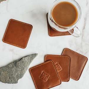 Real Leather Coaster Set for Home <b>Bar</b> Luxury Table Protection <b>Mats</b> Custom Printed Logo Leather Cup Pad Bulk GLC-0108 - Product Image 5