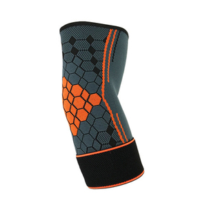 Genouillère unisexe respirante en Spandex et Polyester, manchon de compression, motif hexagonal orange et noir, à enfiler - Product Image 1